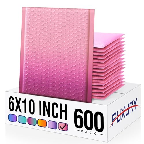 Image of Fuxury Opaque Bubble Mailers 6x10 inch 600 Pack, Gradient Pink Padded Envelopes