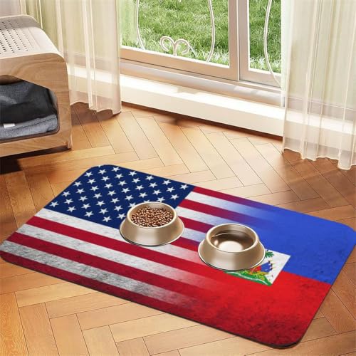 MOXLNEO Haiti American Flag Pet Feeding Mat