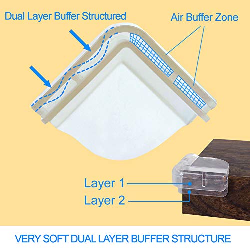 Image of Matyz 16-Pack 1.6 inch Large Clear Corner Protectors - Dual Layer Buffer Structure Soft Table Corner Guards - Child Proof Furniture Corner Safety Bumpers - Up-Down Corner Cover Safety