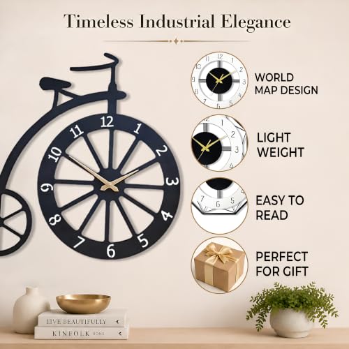 Image of Auromin Cycle Wall Clock for Living Room & Bedroom | Stylish Bicycle Unique Decorative Wall Clock | Modern Big Size Wall Watch for Home, Office & Hall | Unique Vintage-Inspired Home Decor Item