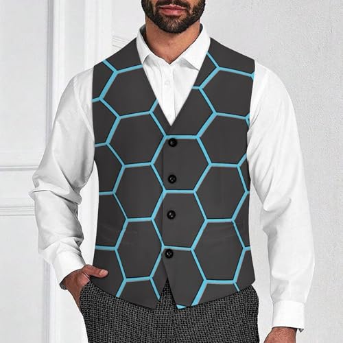 Black And Blue Hexagon Men's Suit Vest Slim Fit V-Ncek Waistcoat Business Casual Vest2