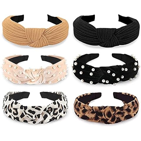 WOVOWOVO Headbands for Women Girls Thick Turban Velvet Knotted Headband Wide Pearl, Top Knot Head Bands for Women’s Hair Band, 6Pcs Cover