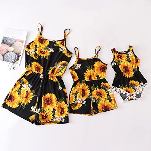 Mommy and Me Matching Jumpsuits Mom and Daughter Baby Strap Romper Casual Floral Matching Outfits Summer Clothes (Black #3, XL)3