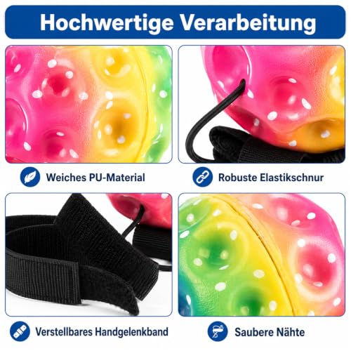 CYEER 12er Set Handgelenk- Bälle mit Schnur – 6,3cm Bunte Springbälle mit verstellbarem Armband – Ideale Mitgebsel für Kindergeburtstag, Koordinationstraining & Stressabbau – Regenbogen-Design