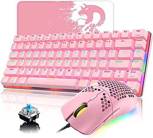 ZIYOU LANG Mechanische Gaming-Tastatur und -Maus, Rainbow LED-beleuchtete USB-Typ-C-Tastatur mit Anti-Ghosting-Funktion + RGB 6400 DPI Leichte Gaming-Maus + Mauspad für Computer/PC/Laptop/MAC