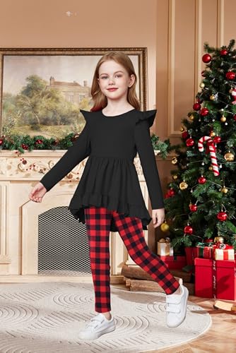 Image of Arshiner Toddler Girl Clothes Ruffle Trim Long Sleeve Pullover Top and Floral Print Leggings Fall Outfits Kids Clothing Sets