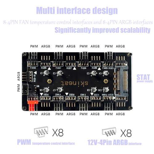 Image of ARGB and PWM hub12V 4Pin PWM & 5V 3Pin ARGB with SATA Power 2-in-1 Hub 8 Way Sync CPU Cooling Chassis Fan Hub Addressable RGB Lighting for Extended Motherboard Interface (12V 4pin (2-in-1))