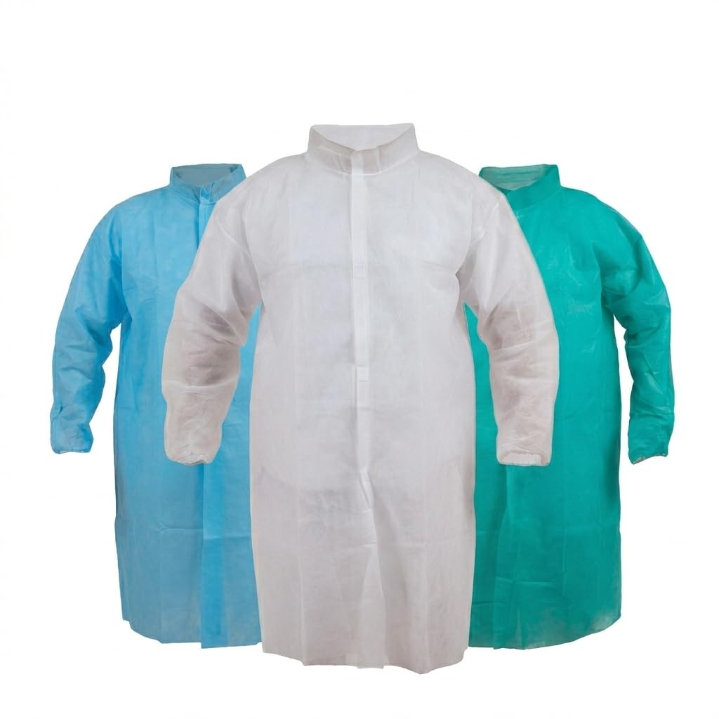 50 Batas desechables PP 40g XL cuello mao transpirables, sin bolsillos, manga larga con puño elástico, uso sanitario, estética e industria, protección desechable (Verde)