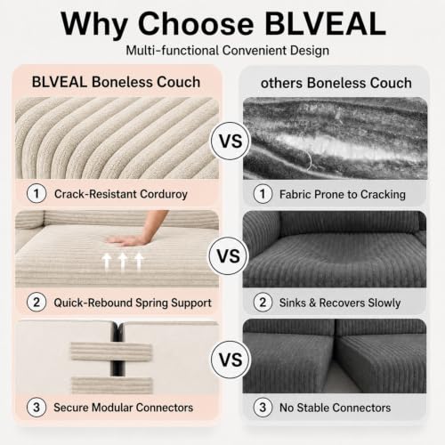 Image of 96 inch Boneless Couch, Modular L-Shaped Cloud Sectional Sofa, Camel