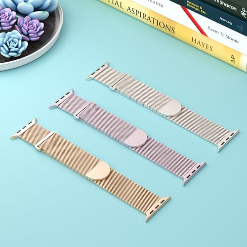 Image of 3 Pack Mesh Metal Magnetic Compatible with Apple Watch Bands Women Men | Stainless Steel Loop Strap for iWatch Band 38mm 40mm 41mm 42mm 44mm 45mm 46mm 49mm Series 11 /10 /9 /8 /SE /7 /6 /5 /4 /Ultra 3 2 1