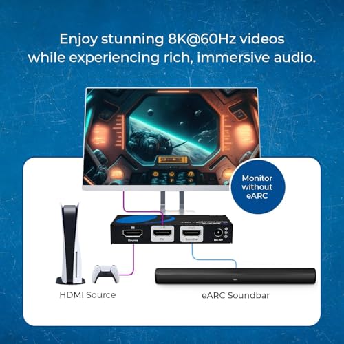 Image of OREI eARC 8K Audio Extractor for Monitors, Extract Dolby Atmos to Convert Sound bar 4K @ 120hz 18G HDMI 2.0 ARC Support HDCP 2.2 Perfect for 8K Monitors, CEC, Dolby Vision, HDR10 Support Sonos Bose