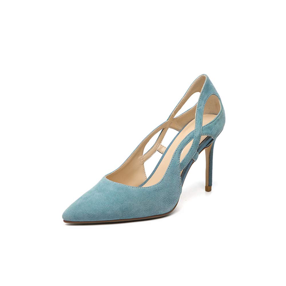 TinaCus Women's Suede Leather Handmade Pointed Toe Sesy Stiletto High Heel Carved Designed Pumps Shoes(Blue, US4.5)