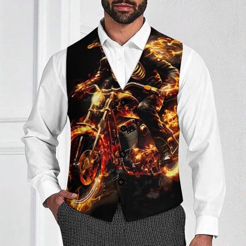 Fire Skeleton Riding Motorcycle Men's Suit Vest Waistcoat Vests Formal Dress with 2 Pockets for Business Casual Tuxedo2
