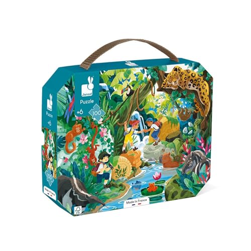 Janod - Puzzle Enfant Aventure Inca 100 Pièces - Jeu Educatif Motricité Fine et Concentration - Valisette Poignée - Fabriqué en France - Certifié FSC - Encres Végétales - Dès 6 ans, J02667