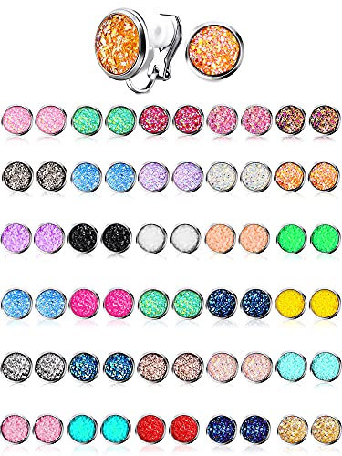 32 Pairs Clip on Earrings for Women Bohemian Round Faux Druzy Stud Earrings Stainless Steel Ear Clip Jewelry for Valentine(Clip-on Style)