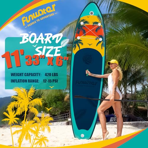 Image of FunWater 11' /10'6 inch Inflatable Stand Up Paddle Board with Premium SUP Paddleboard Accessories, Wide Stable Anti-Slip EVA Deck,Paddle Boards for Adults & Youth of All Skill Levels