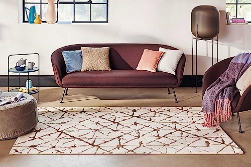 Wecon Home Esprit Webteppich mit abstraktem Design für Wohnzimmer, Schlafzimmer, Arbeitszimmer oder Kinderzimmer – Solveig (160 x 225 cm, Creme beige)