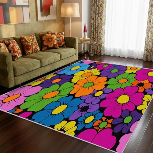 Tapete Hippie Retro Floral 6x9 70s Antideslizante Lavable miniatura 1