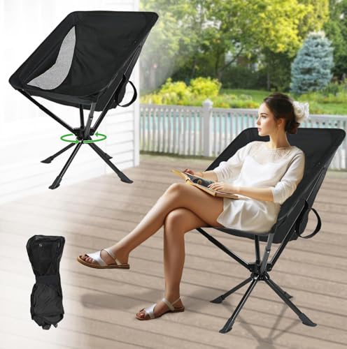 Vocpy Upgraded Folding Camping Chair, Swivel Portable Chair, Moon Chair, Folding Chairs with Carry Bag and Side Pocket for Adults, Lightweight for Camping, Travel, Beach, Support 150 kg Vocpy Upgraded Folding Camping Chair, Swivel Portable Chair, Moon Chair, Folding Chairs with Carry Bag and Side Pocket for Adults, Lightweight for Camping, Travel, Beach, Support 150 kg