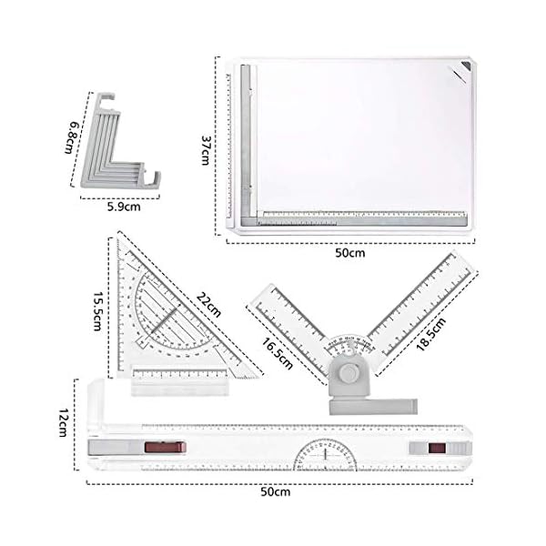 Queiting Multi-Function A3 Drawing Board Set Metric Multifunctional Square Drafting Table with Parallel Motion and Adjustable Angle 20" * 14.4" - Image 5
