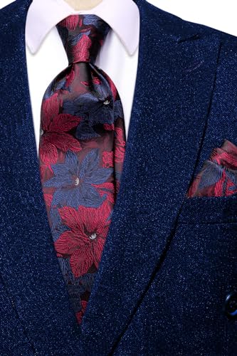 Image of Dubulle Mens Paisley Striped Tie Woven Necktie for Men and Handkerchief Cufflinks Set Wedding Formal Business