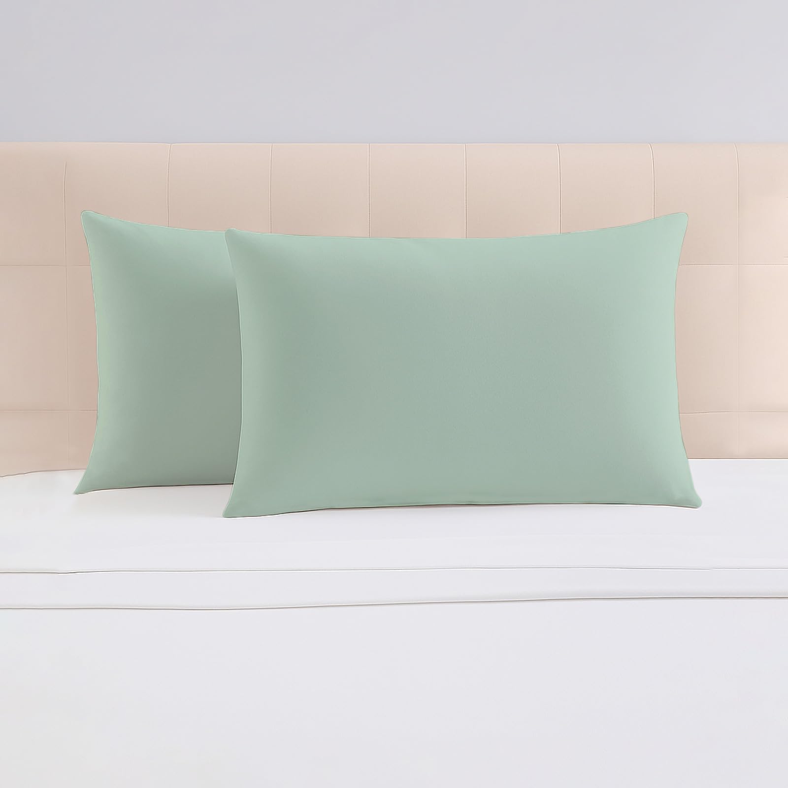 Pizuna Sea Foam Luxurious Cotton Housewife Pillowcases 2 Pack Seafoam Sage 48X74cm, 1000 Thread Count Long Staple Combed Cotton Thick Pillow Cover, Soft Sateen Housewife Pillow Cases (Cooling Pillowcase)