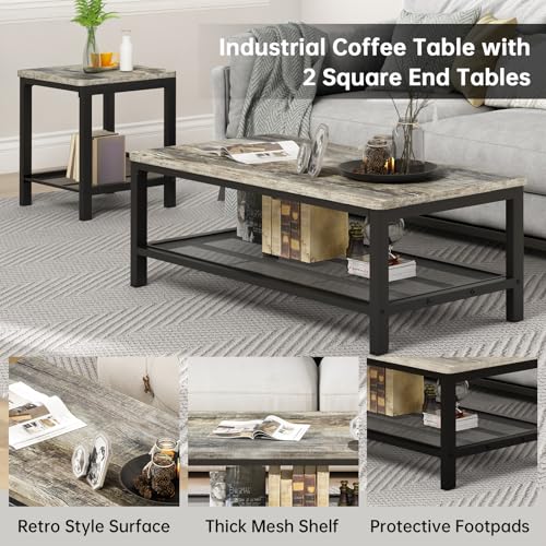 Awqm COFFEE TABLE033 Table Set Of 3, Industrial Coffee Table With 2 Square End Side Tables, Modern Living Room Table Set thumb #5