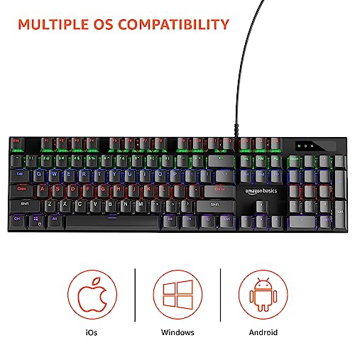 Image of Amazon Basics Wired Gaming Mechanical Keyboard with Outemu Blue Switches and Rainbow LED | Anti-ghosting Keys |8 Gaming Modes