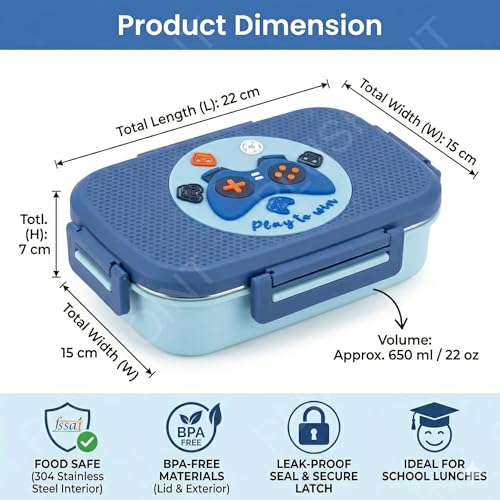 Image of PLUSPOINT Big Steel Lunch Box | Stainless Steel Lunch Box with Inner Separate Veg Box | Leak Proof and Break Resistant | Tiffin for Kids, Adults with Snap Lock | Ideal for Office, School, College
