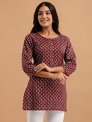 Image of feranoid Women Cotton Printed Straight Short Kurti