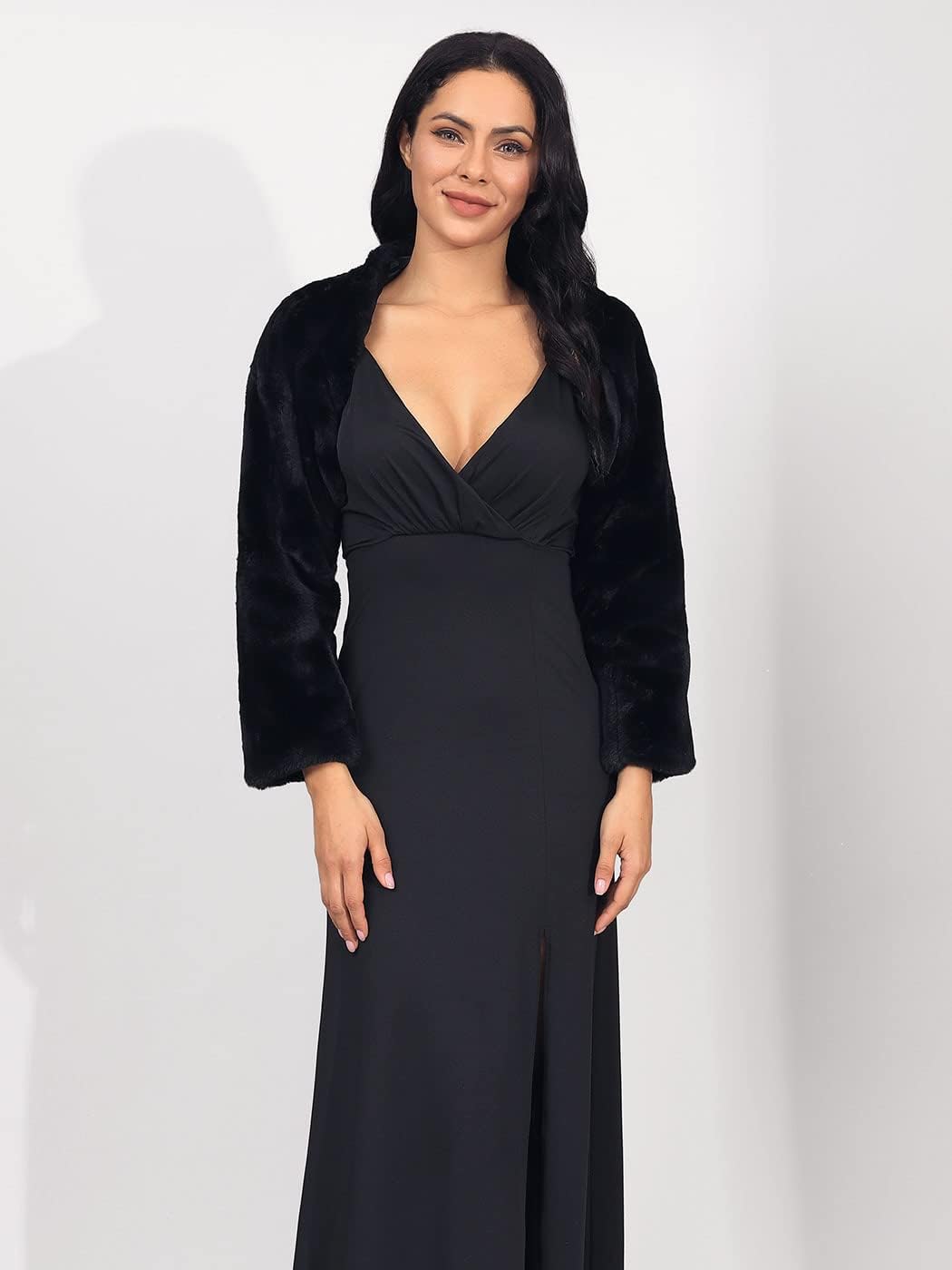 GORAIS Women’s Faux Fur Bolero Jacket for Evening Dresses Fur Coat Long Sleeve Cropped Shrug for Bride - Image 7