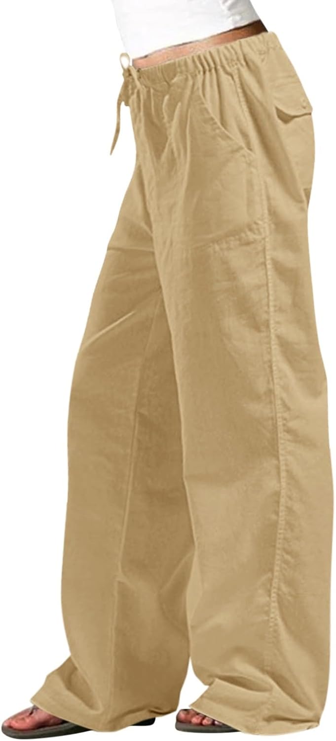 Wide Leg Pants for Women Plus Size Baggy Long Cotton Linen Pants Summer Lounge Trousers with Pocket