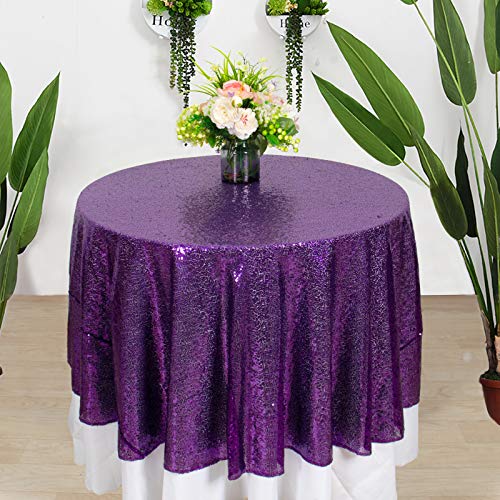 AMZLOKAE Purple Sequin Tablecloth Round 70 Inch, Glitter Table Overlay