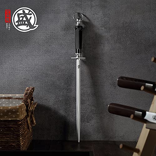 Mitsumoto Sakari 12 Inch Japanese Diamond Honing Steel, Professional High Carbon Round Knife Sharpener Rod, Kitchen Knife Sharpeners For Chef Knives, Honing Knife Blades, Pruning Shears #TOP1