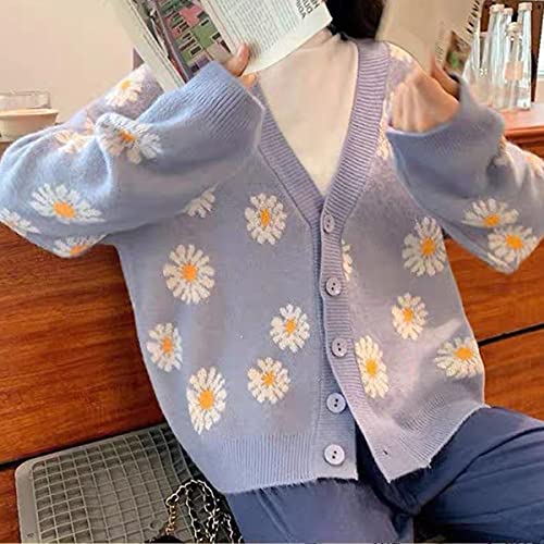 Image of Women's Long Sleeve Cardigan Sweater,Cute Y2K Top Knit Colorful Patterned V Neck Button Outwear S~XL
