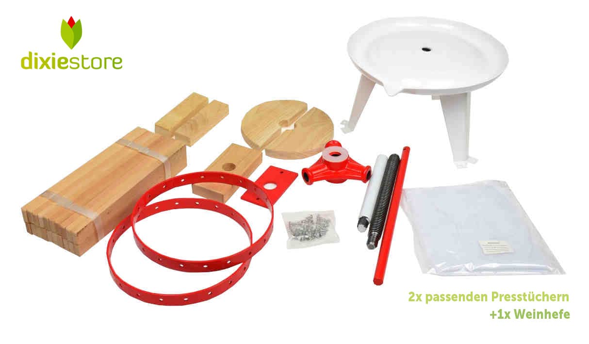 Dixiestore - Obstpresse Manuell mit 2 passenden Presstüchern und Weinhefe - Beerenpresse Manuell - Apfelpresse Manuell - Obstpresse Weinpresse - Mostpresse - Traubenpresse - Obstpresse 6 liter