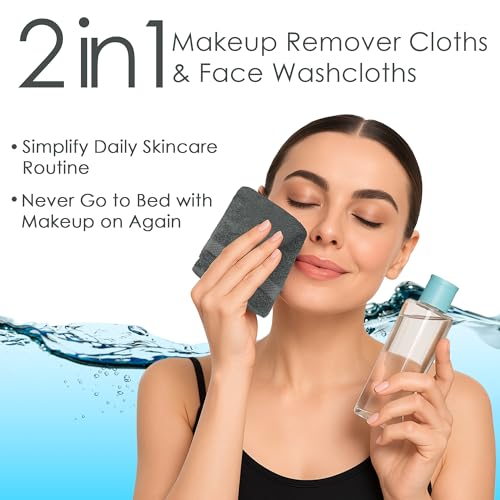 Image of DAN RIVER 12-Pack Premium 100% Cotton Gray Face Towels for Bathroom - Reusable Face Wash Cloths for Showering 12x12 Inches - 550 GSM Super Soft & Absorbent Luxury WashCloths for Body, Spa & Gym
