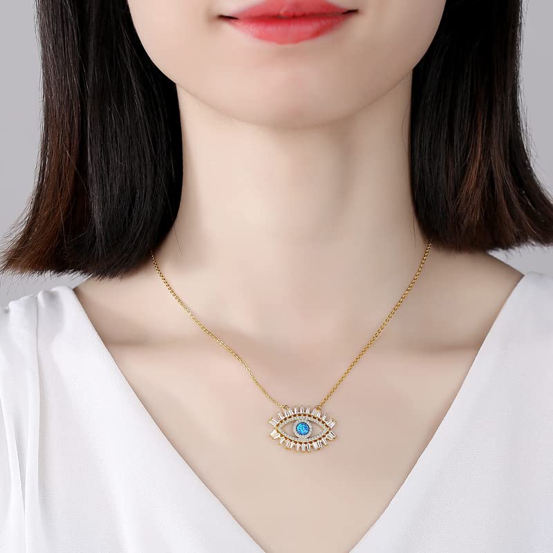 14K Gold Opal Evil Eye Pendant Necklace for Women,Elegant Crystal Blue Devil's Eye Charm Choker Necklace,Fashion Christmas Jewelry Gift for Her3