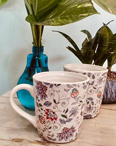 Milestone Ribbed Spring Decal Stoneware Coffee Mugs Set of 6