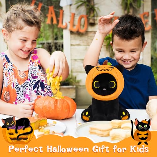 Image of Halloween Plush, 8inch Pumpkin Black Cat Plush Halloween Stuffed Animals for Kids, Cute Plushies Kawaii Stuffed Cat Soft Doll Toy for Boys, Girls, Girlfriend