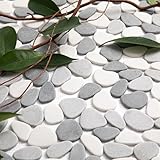 Adolif Pebble Tile for Shower Floor, Grey Oval Pebble Mosaic Backsplash for Kitchen Bathroom Wall and Floor Tile and Outdoor Areas, 5 Sheets