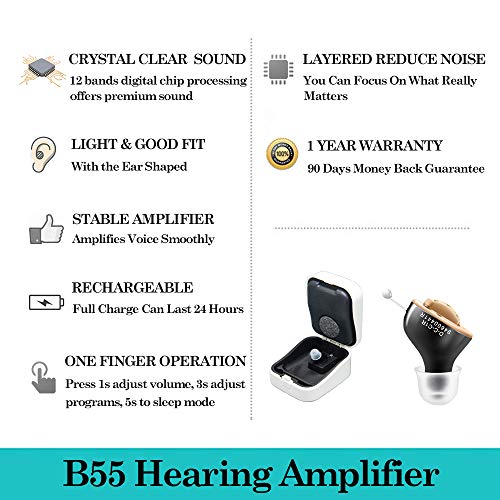 LAIWEN Rechargeable Hearing Amplifier with Digital Noise Reduction to Assist Hearing for Adults ITC Style