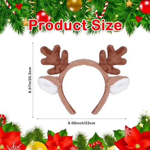 WLLHYF Rentier-Geweih Stirnband Weihnachts Haarreif Reh Geweih Hörner Haarreif Für Damen Kinder Reindeer Ears Antler Headband Haarschmuck Halloween Fasching Party Cosplay (Braun)