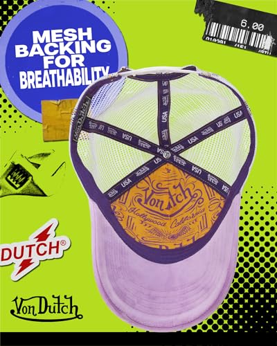 Image of Von Dutch Unisex Trucker Hat - Velvet Curved Bill Mesh Back Retro Classic Adjustable Snapback Baseball Cap for Men and Women