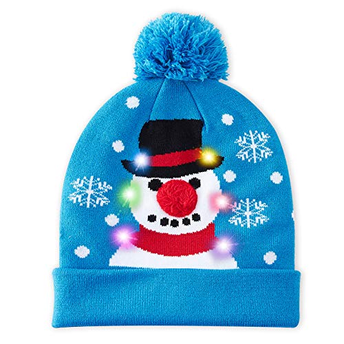 TUONROAD Sombrero de Navidad Unisex Novedad Sombrero con Luces LED Hombre Sombrero Punto de Nieve Suave y Cálido de Invierno Mujer Niños Navidad Fiesta Feo Sombrero de Gorro Cover