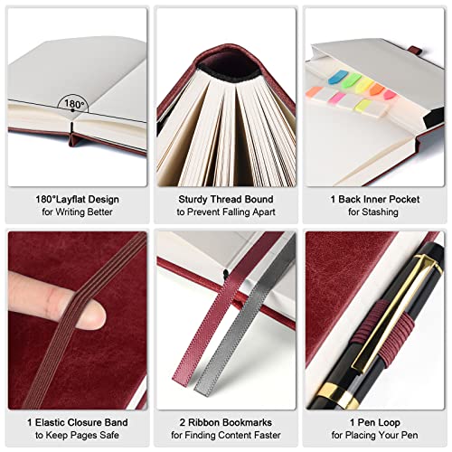 Image of 5 Pack College Ruled Notebook Bulk, A5, 312 Numbered Page Thick Journal Set | Cost-Effective 5 Pack 1600 Pages Total, 100gsm No Bleed Paper, Leather Hardcover, Lay-Flat, for Writing, Work, Employee Gifts