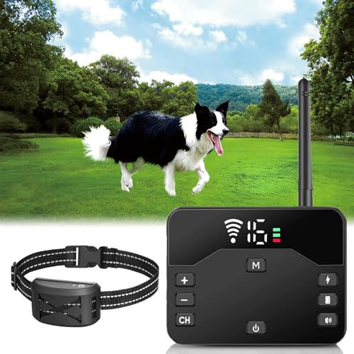 BNDHDEH 2in1 Wireless Dog Fence & Remote Training Collar,Electric Pet Boundary Containment System for All Dogs,with Adjustable Vibration & Shock Waterproof Rechargeable Collar Receiver,for1dog