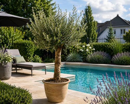XXL Olivenbaum 25-30 Jahre – Olea Europaea Hochstamm, 160-200 cm, Stammumfang 20 cm – Mediterrane Schönheit, winterhart & immergrün – Ideal für Garten & Terrasse
