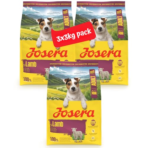 JOSERA Mini Adult Lamm (3 x 3 kg) | Premium Trockenfutter für ausgewachsene Hunde Kleiner Rassen | mit Süßkartoffel, Kräuter & Früchten | kleine Kroketten | extraverträglich | getreidefrei | 3er Pack