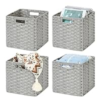 DULLEMELO Cestini Portaoggetti In Vimini 28 Cm - Set Da 2, Pieghevoli Con Manici, Grigio - 4